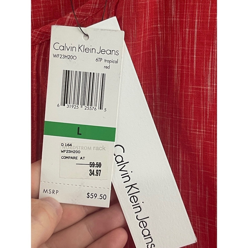 Calvin Klein Jeans Red Orange Lace Ruffle Hem Sleeveless Top Size L NEW WITH TAG - Picture 5 of 11